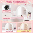 MU Kids Vanity with Lights, Girls Vanity Table and Chair Set with Lighted Mirror, Storage Cabinet, Bookshelf & Shelves, Toddler Makeup Vanity Set for Little Girls, White