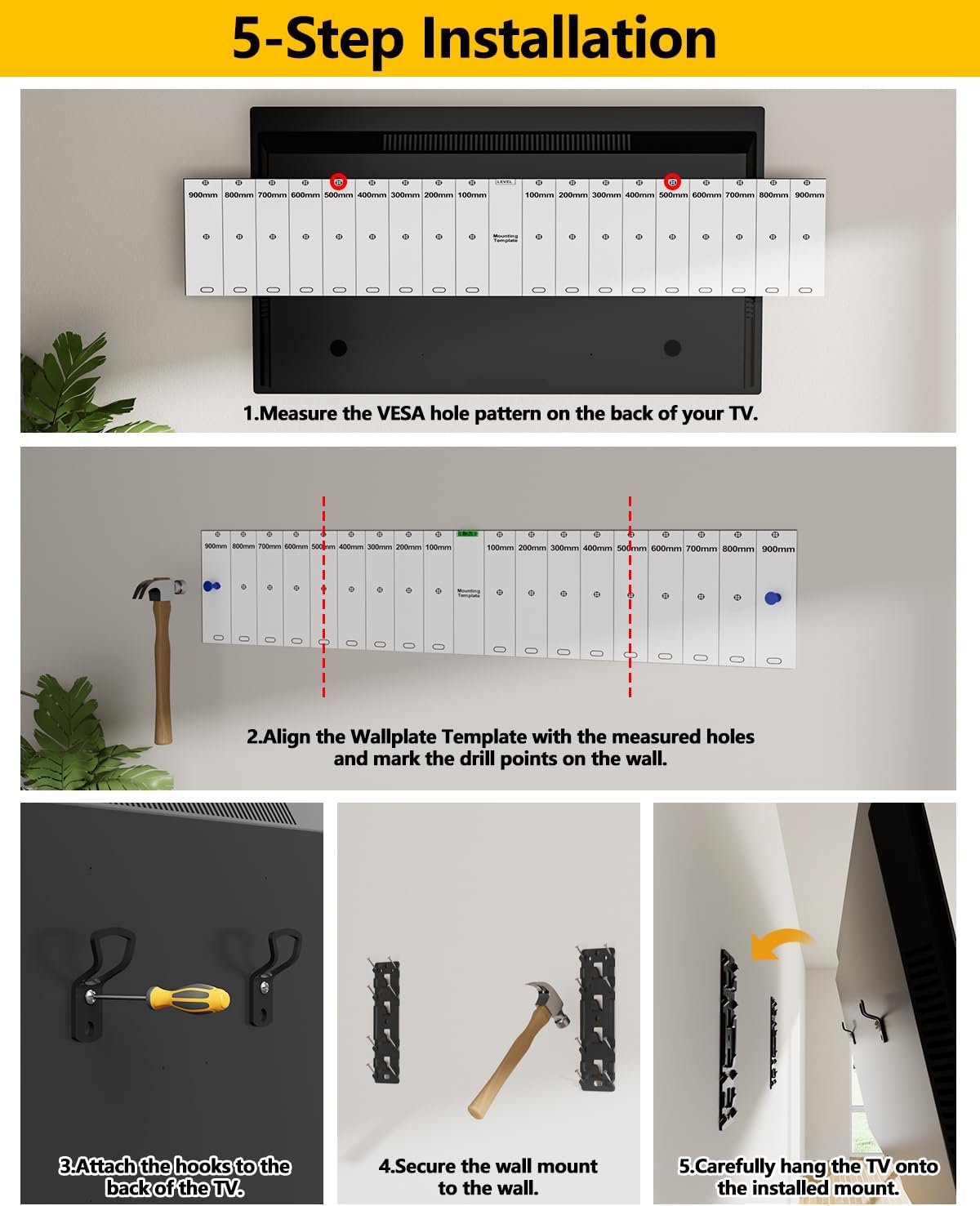 FORGING MOUNT No Stud TV Wall Mount for 26-100" TVs, Holds 176LBS | Low Profile 1.17", No Drilling Drywall TV Mount, 3x Wider Plate, Easy Install