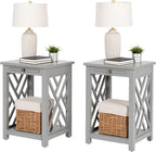 Alaterre Furniture Coventry 2-Pack Wood End Tables – Compact Side Tables with Pull-Out Tray, Bottom Shelf, and Open Square Side Panels – Easy Assembly Storage Tables for Living Room or Bedroom (Gray)