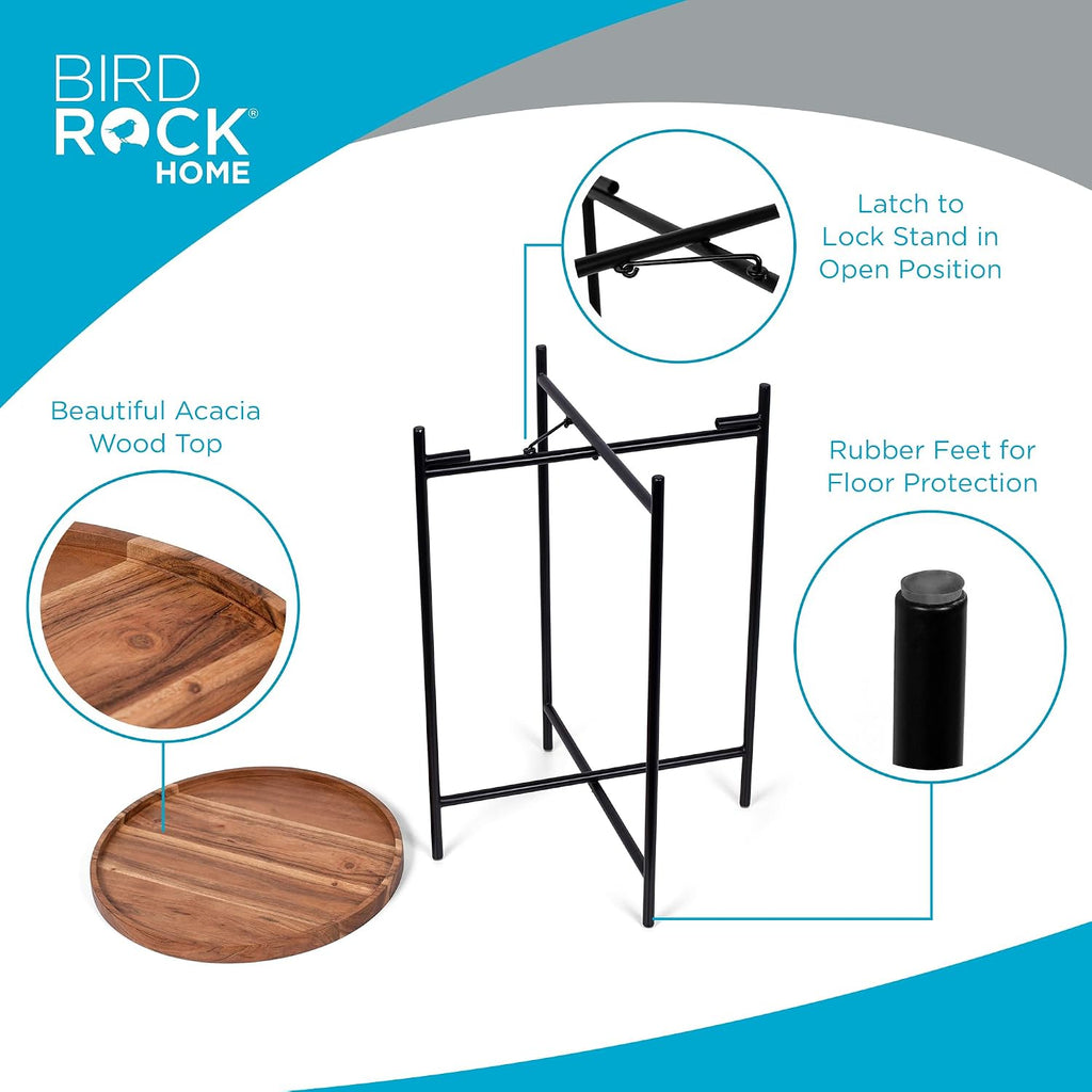 BIRDROCK HOME Folding Side Table with Removable Wood Tray - Modern Accent, Foldable End Table for Living Room, Bedroom - Portable Serving Tray for Decoration, Coffee, Drinks & Food - Natural Acacia