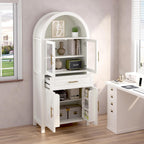 71" Tall Arched Kitchen Pantry Cabinet, Farmhouse Pantry Cabinet with Glass Door & 6 Internal Storage Racks, Adjustable Shelves Storage Cabinets for Kitchen, Living Room, Dining Room, Bathroom