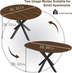 Round Dining Table Set for 6, 43-59" Extendable Dining Room Table Set, Walnut Wood Grain Table and 6 Black PU Leather Upholstered Chairs Set, Mid Century Modern Kitchen Table Set with Cross Legs