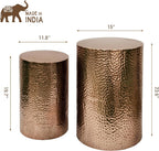 MyGift Set of 2 Modern Hammered Metal Bronze Round End Tables, Home Accent Side Tables for Living Room or Bedroom