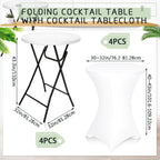 Wenqik 4 Pcs 32'' High Top Cocktail Table White Round Bar Height Folding Table with Removable Legs and 4 Pcs 32x43'' Cocktail Tablecover Spandex Stretch