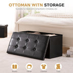 oakvivo Folding Storage Ottoman Bench 30in, Leather Foot Rest Stools Ottoman with Storage, Coffee Table, End of Bed Bench Footstool for Living Room, Bedroom, Load 330 lb, 30x15x15 inches, Black