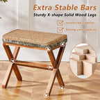 Natural Seagrass Ottoman Footstool with Wooden Legs – Handwoven Rectangular Foot Rest for Living Room, Patio & Balcony