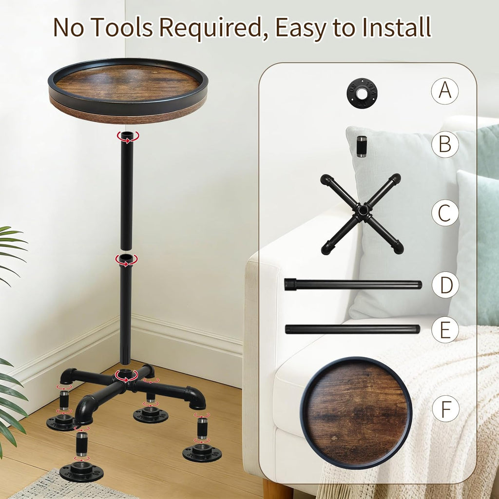 Small Round Side Table for Small Spaces, Pedestal Drink Table with Non-Slip Feet, Martini Table No-Tool Assembly for Living Room, Bedroom, Narrow Corners, Sofa, Bathroom