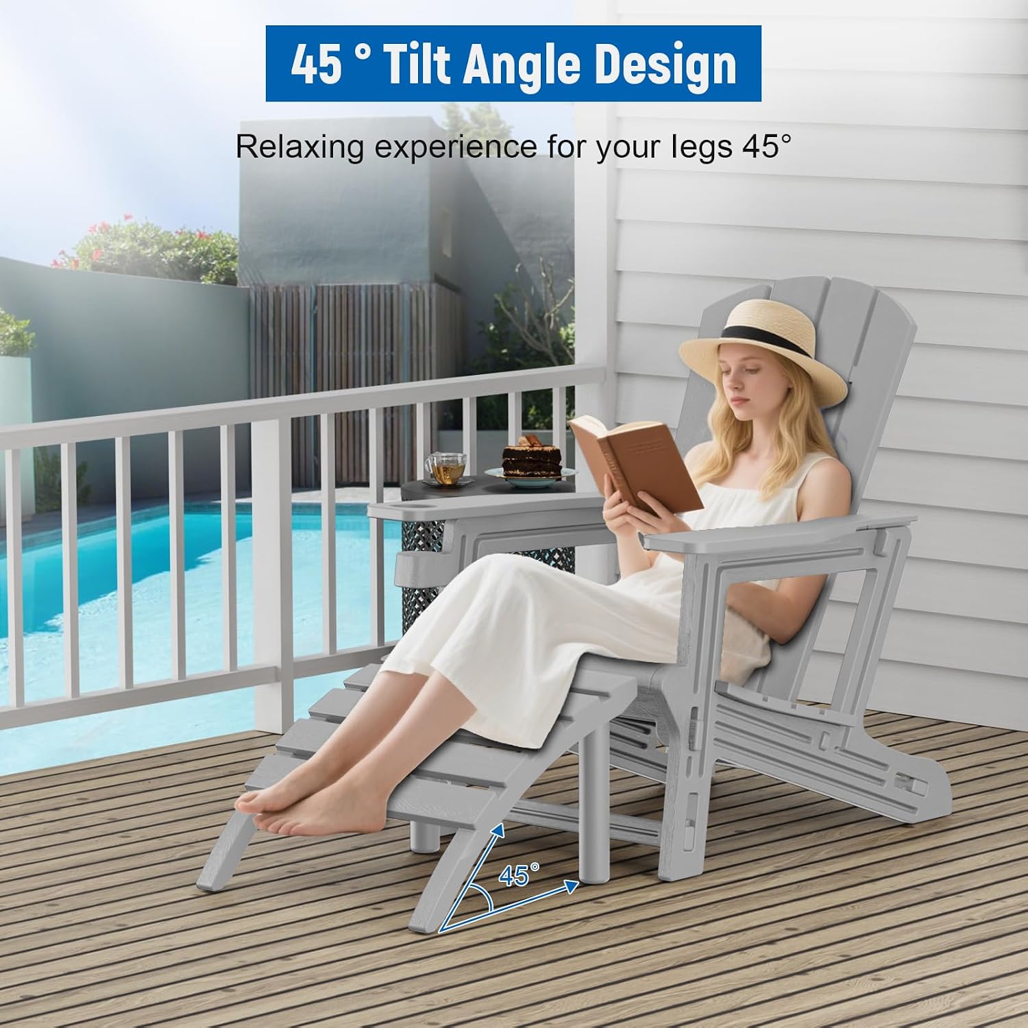 FONTOI Adirondack Ottoman, HDPE Plastic Adirondack Chair Footstool, All Weather Outdoor Footrest for Patio, Backyard, Lawn, Fire Pits, Grey