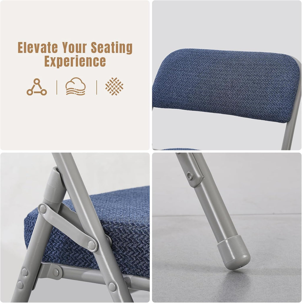 Folding Chair with Thick Cushioned Seat, Padded Metal Frame Foldable Chairs for Home Office Party Wedding Indoor Outdoor Use, Heavy Duty Comfortable Portable Dining Chairs, 1 Pack, Blue