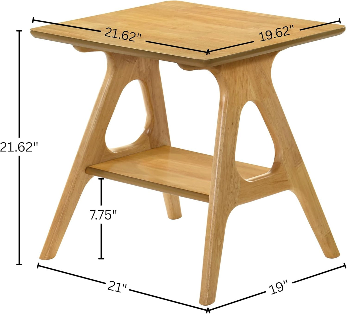 Roundhill Furniture Arona Mid-Century Modern Wood Shelf End Table, Natural Oak Finish