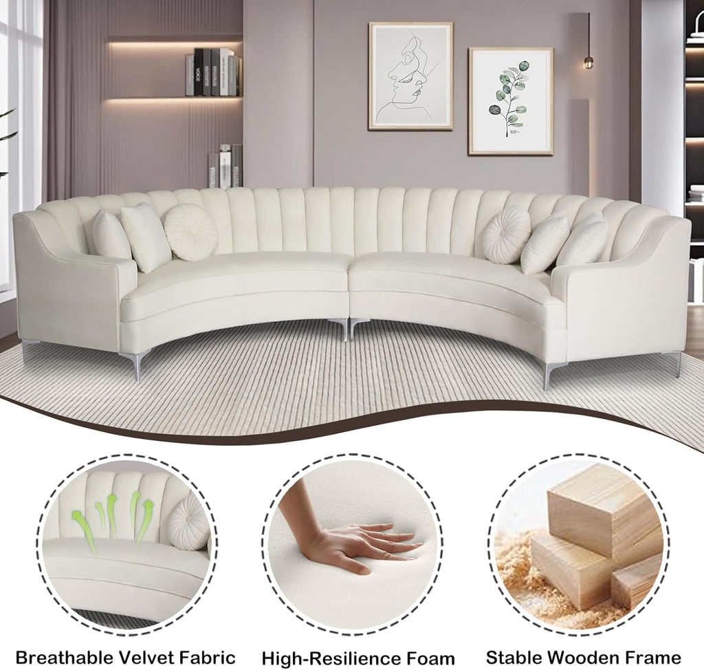 Legend Vansen Semicircle Modular Curved Velvet Sectional Sofa,141.34”Oversized Arc Sofa,Modern Cloud-Like Deep Seat Couch for Living Room Apartment Office Conference Space (2, Cream)