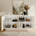 Walsham Buffet Cabinet Sideboard, 63.1" Fluted Accent Storage Cabinet with 4 Doors and Shelves, Credenza Cupboard Console for Living Room Kitchen Hallway, Weathered Oak