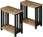 ChooChoo Mission End Tables Set of 2, Narrow Side Tables for Small Spaces, Night Stands with Storage Shelf for Living Room and Bedroom, Rustic Oak & Black