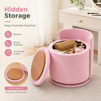 Vanity Chair with Storage and Back 360°Swivel Makeup Chair 17" D x 17" W x 20" H Soft Seat Ottoman Small Side Table Hallway Footstools for Living Room Makeup Room (Pink)