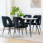 Aoowow Modern Dining Chairs Set of 6, Velvet Upholstered Side Chairs with Nailheads and Gold Tipped Black Metal Legs,Blue (Blue)