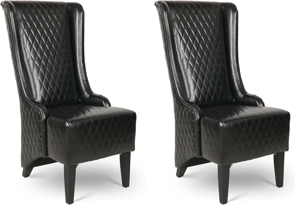 Henf High Back Dining Chair Set of 2, Upholstered Wing Back Dining Chairs King Throne Royal Chair, Retro Accent Dinner Chairs for Dining Room, Dressing Room, Bedroom, Living Room, Black PU Leather