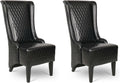 Henf High Back Dining Chair Set of 2, Upholstered Wing Back Dining Chairs King Throne Royal Chair, Retro Accent Dinner Chairs for Dining Room, Dressing Room, Bedroom, Living Room, Black PU Leather