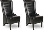 Henf High Back Dining Chair Set of 2, Upholstered Wing Back Dining Chairs King Throne Royal Chair, Retro Accent Dinner Chairs for Dining Room, Dressing Room, Bedroom, Living Room, Black PU Leather