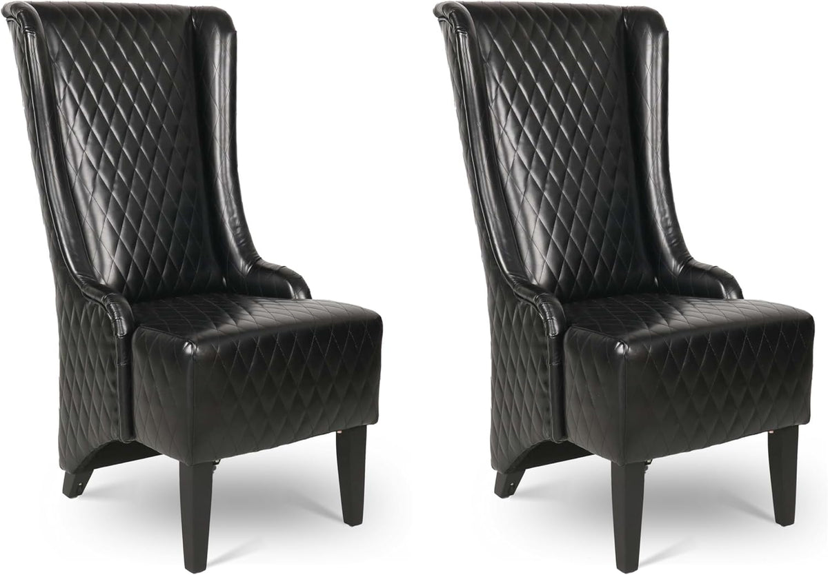 Henf High Back Dining Chair Set of 2, Upholstered Wing Back Dining Chairs King Throne Royal Chair, Retro Accent Dinner Chairs for Dining Room, Dressing Room, Bedroom, Living Room, Black PU Leather