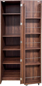 Kitchen Pantry Storage Cabinet, 63" Single Door Buffet Cupboard Sideboard with Shelves & Cabinet Door Organizers, Space-Saving Freestanding Storage Floor Cabinet for Kitchen, Dining Room, Walnut