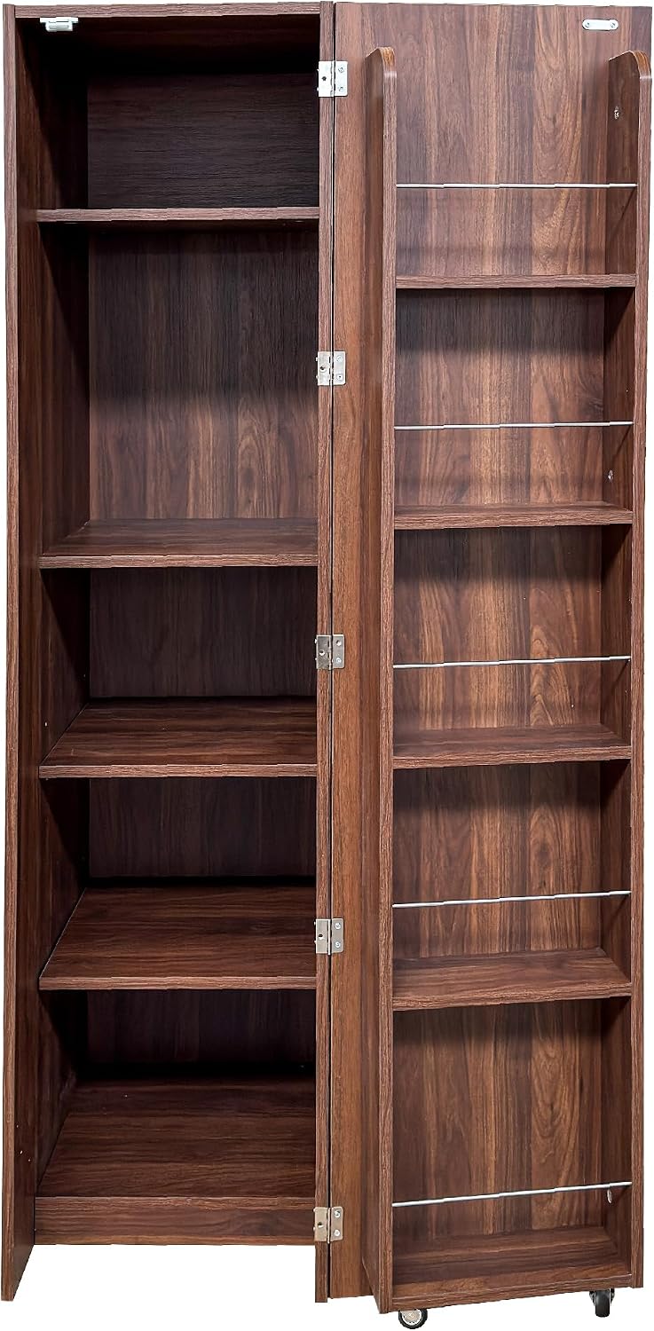 Kitchen Pantry Storage Cabinet, 63" Single Door Buffet Cupboard Sideboard with Shelves & Cabinet Door Organizers, Space-Saving Freestanding Storage Floor Cabinet for Kitchen, Dining Room, Walnut