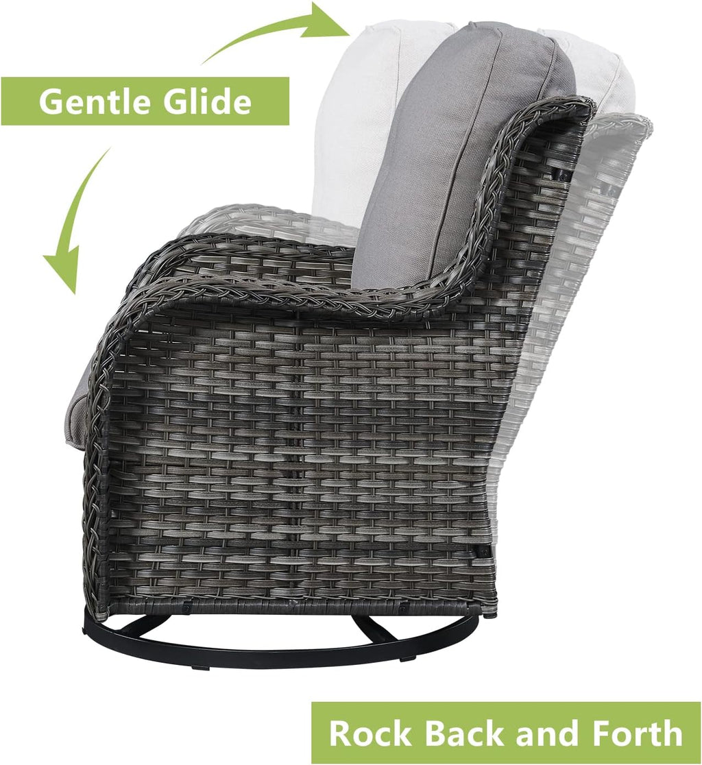 Outdoor Patio Swivel Rocker Chairs - Wicker Rattan Patio Swivel Rocking Chairs Set of 2 with High Back,Deep Seating and Comfort Cushions for Deck Porch Garden,Mixed Grey/Beige