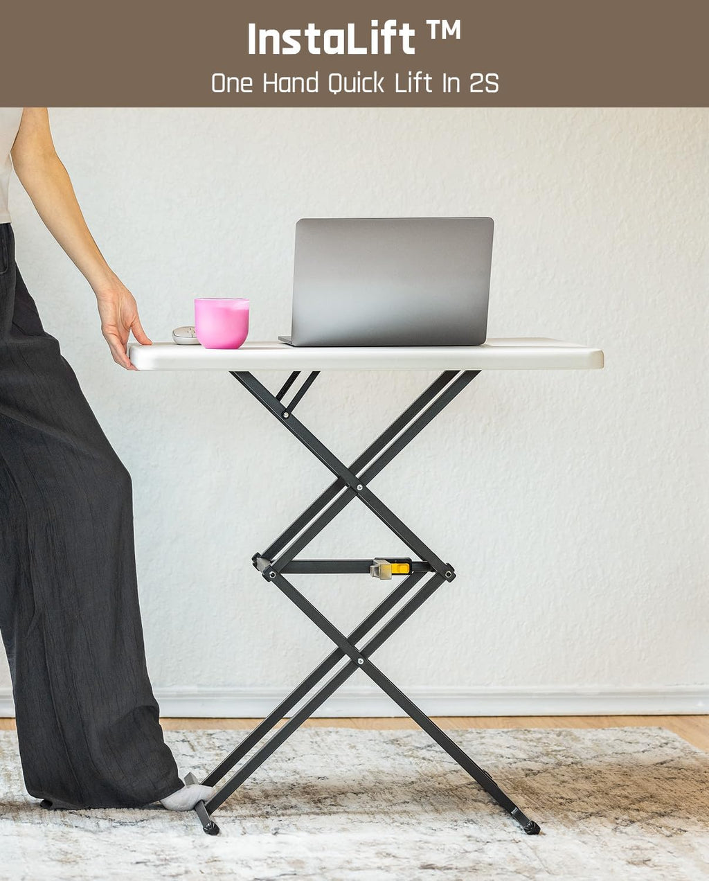 FanttikOutdoor Small Folding Table Quick Adjust 3 Heights, TV Tray, Dining | 2-Second One-Handed Adjustable Height, Foldable Laptop Desk, 3.2" Folded, No Assembly, 28 inch, 1 Pack, White Zeta X1 Pro