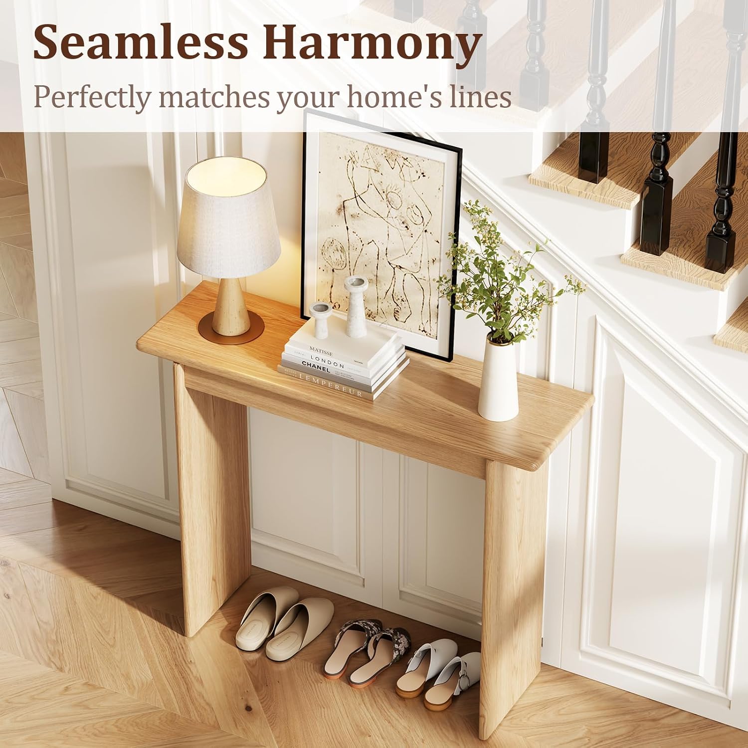 AQIMUELE Natural Console Table Thin Rubberwood Minimalist Mid-Century Style | Stable and Sturdy 11.8" D x 39.4" W x 31.5" H for Entryway/Sofa Back