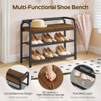 YATINEY Shoe Bench with Backrest, Entryway Bench, 2-Tier Shoe Rack with PU Padded Seat, Upholstered Shoe Storage Bench with Back, for Hallway, Entryway, Foyer, Bedroom, Brown and Black HX04BV