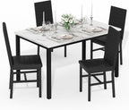 Hooseng 5 Piece Dining Table Set for 4, Faux Marble Kitchen Table with Upholstered Chairs, Modern Dinner Table Set for Dining Room, Small Spaces, White＆Black