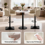 Swivel Bar Stools Set of 2: 24.8" to 32.7" Height Adjustable PU Upholstered Barstools for Counter Kitchen Island Tall Metal Bar Stool Black & Beige