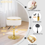 Adjustable Vanity Stool, Velvet Makeup Stool with Storage Beige | Small Vanity Chair, 360° Swivel Round Ottoman with Gold Base for Living Room, Bedroom