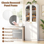 Cyclysio 80" Kitchen Pantry Cabinet with Tempered Glass & Soft Close Doors | Tall Arch Storage Cabinet, Freestanding Wood Floor Cupboard Bookcase with Seamless Fit Wall for Dining Living Room, Bathroom