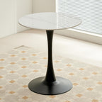 Round Metal Side Table - Modern Slate Coffee Table, Decorative Accent End Table for Living Room, Bedroom, Patio - Small Circle Side Table with Sturdy Base, A