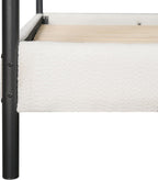 Christopher Knight Home Queen Size Upholstered Canopy Bed Frame with Boucle Fabric, Curved Headboard and Iron Legs, Modern Platform Bed Frame with Slats No Box Spring Needed, White