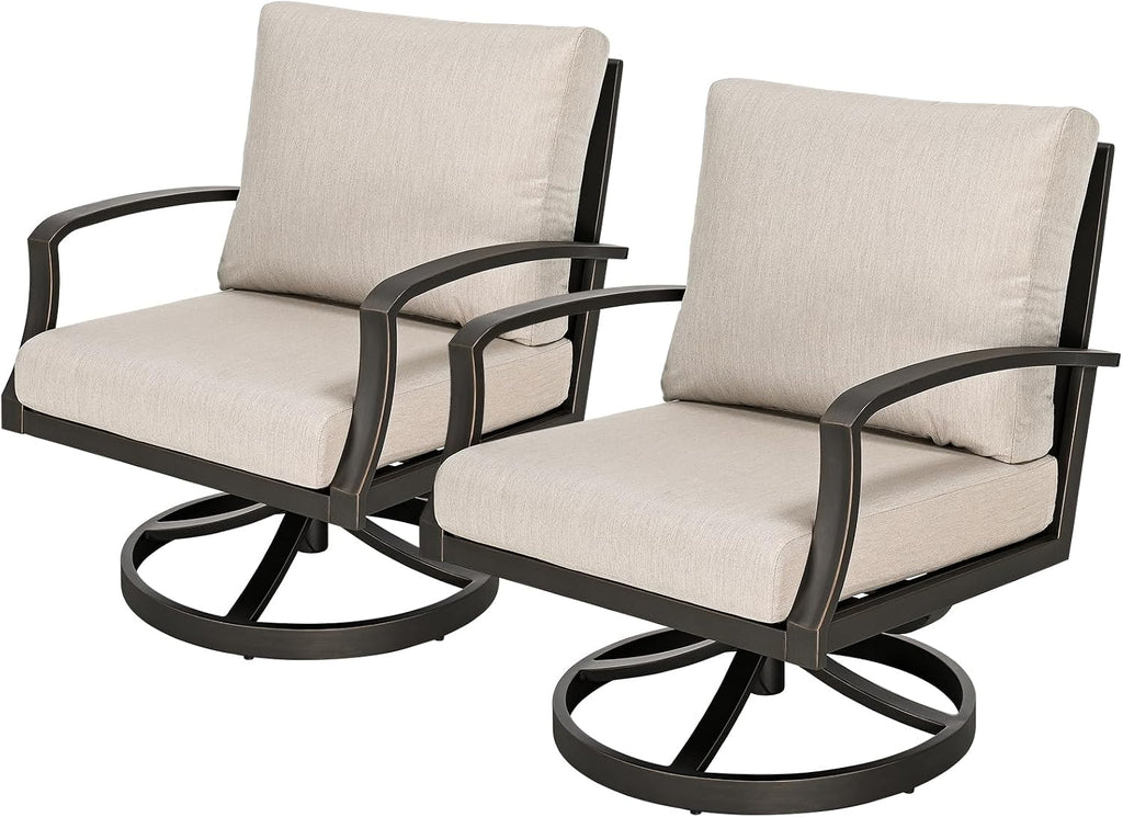 Patio Swivel Armchairs Set of 2, Never-Rust Aluminum Swivel Sofa Chairs with Thick Cushion, Wide Seating Outdoor Sofa Chairs Backyard Club Chairs for Poolside, Porch, Indoor, Dark Bronze