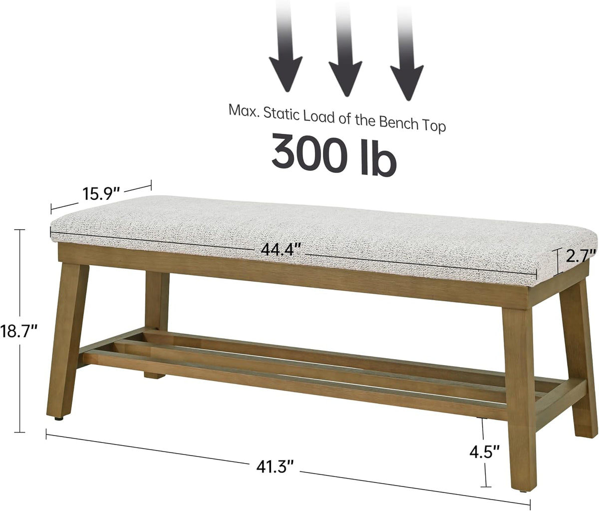 VKNOW Entryway Bench, 44.4" Upholstered Shoe Storage Bench for Entryway & Bedroom, Shoe Bench with Rubberwood Legs, Modern End of Bed Storage Bench for Living Room and Hallway, Beige