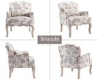 Shunzhi Floral Accent Chairs Farmhouse Upholstered Armchair Linen Reading Chair Mid Century Modern Single Sofa Chair with Pillow for Bedroom/Living Room/Fireplace, Beige, 1PC