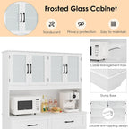 BOTLOG 71" Large Pantry Storage Cabinet with Microwave Stand | Tall Hutch Cabinet with Glass Doors 8 Storage Compartments for Dining Room, Modern White