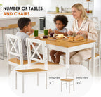 Harper & Bright Designs 5-Piece Dining Table and Chair Set for Apartment or Kitchen, Solid Rubberwood Kitchen Table Set, Space-Saving Design, Chairs Slide Under Table, Easy to Clean (Natural White)
