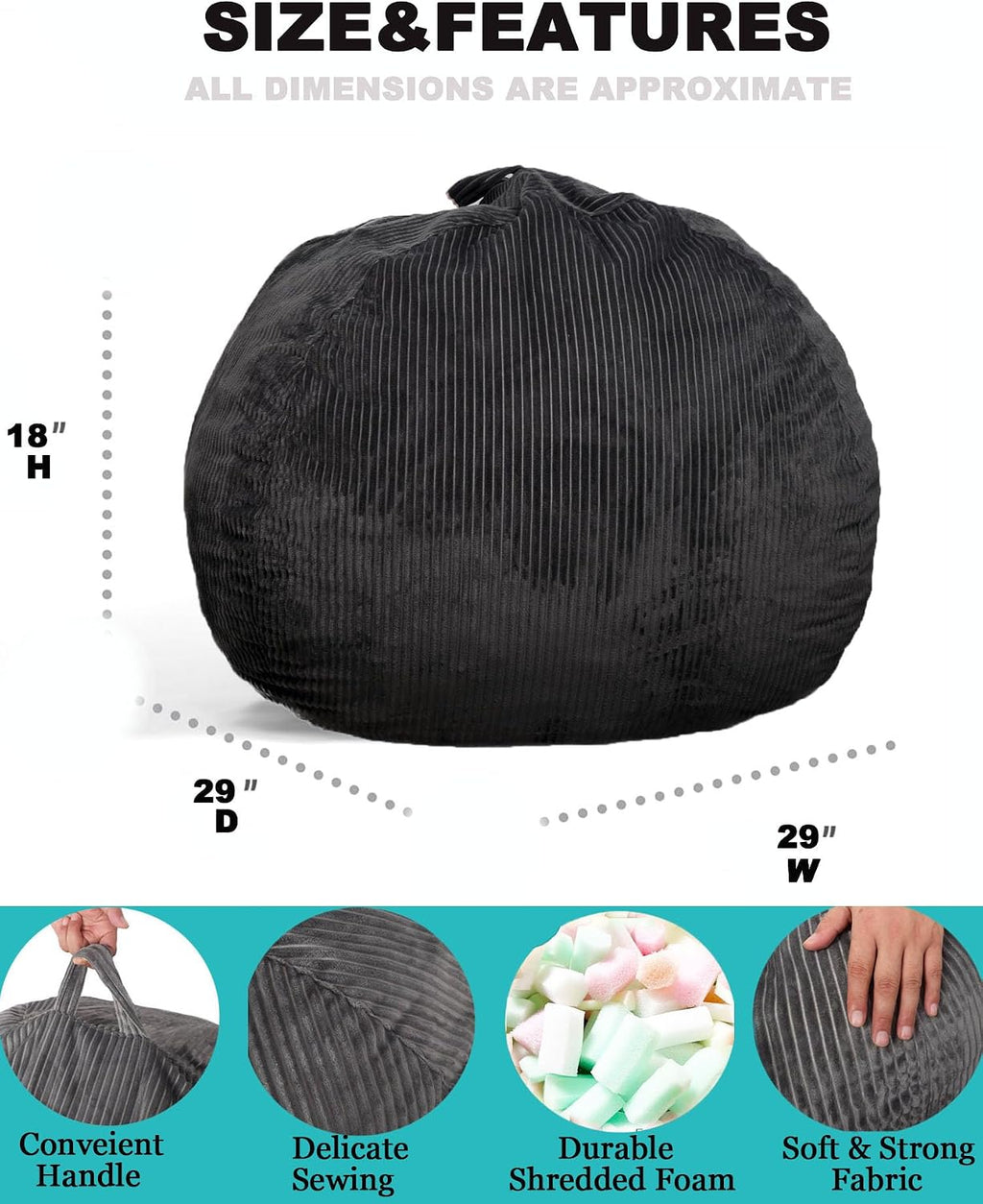 Bean Bag Chair, with Faux Rabbit Fur Cover for Teens and Kids, with Filling Memory Foam Bean Bag Chairs, Soft Faux Fur Fabric, 2.5 feet Round Fluffy Bean Bag Sofa Essential for Reading Games