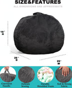 Bean Bag Chair, with Faux Rabbit Fur Cover for Teens and Kids, with Filling Memory Foam Bean Bag Chairs, Soft Faux Fur Fabric, 2.5 feet Round Fluffy Bean Bag Sofa Essential for Reading Games