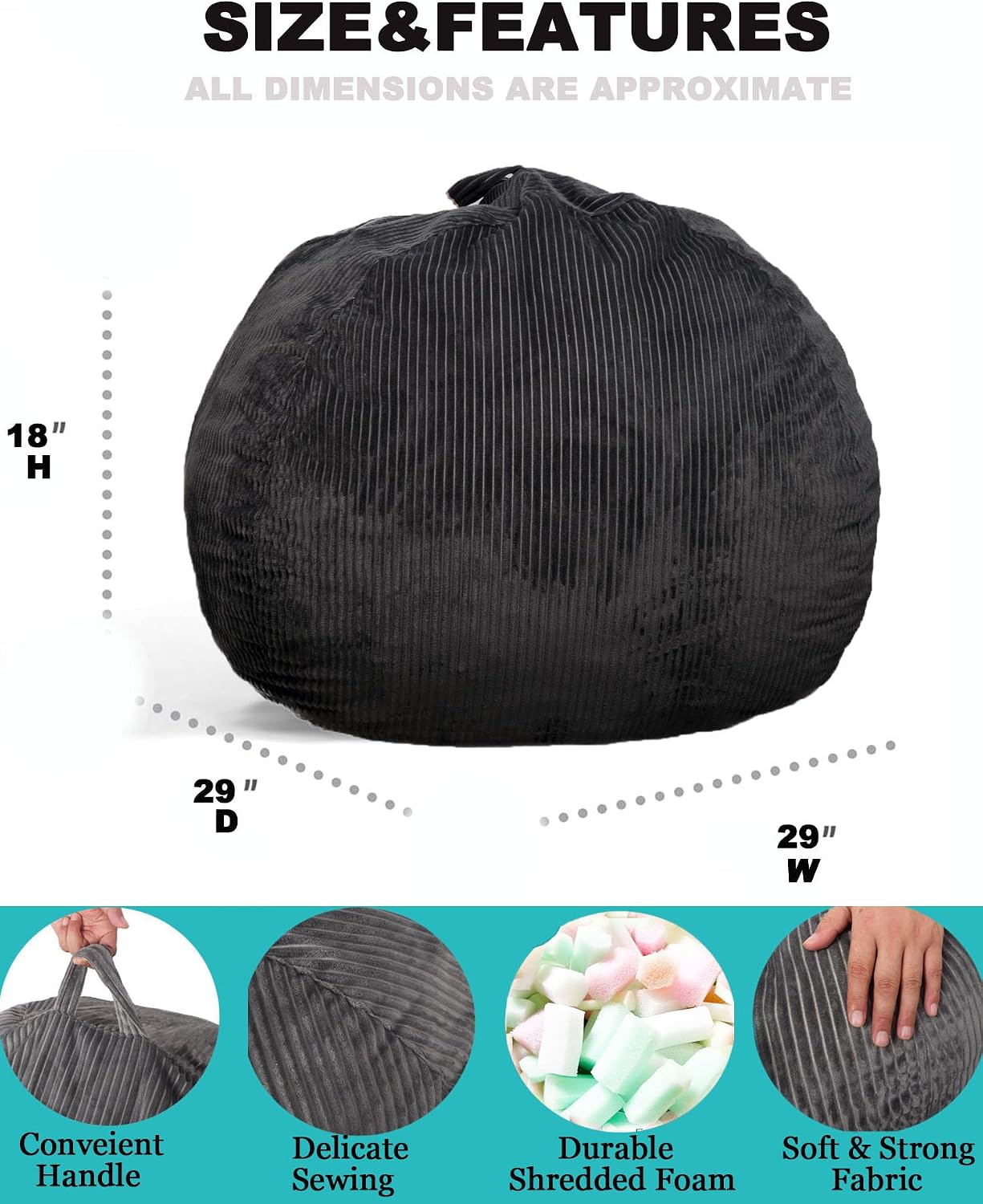 Bean Bag Chair, with Faux Rabbit Fur Cover for Teens and Kids, with Filling Memory Foam Bean Bag Chairs, Soft Faux Fur Fabric, 2.5 feet Round Fluffy Bean Bag Sofa Essential for Reading Games