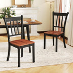 POWERSTONE Dining Chairs Set of 6, Rubberwood Kitchen Chairs, Black | Farmhouse Dining Chairs with W-Shaped Seat & Spindle High Back for Dining Room, Cafe, Canteen