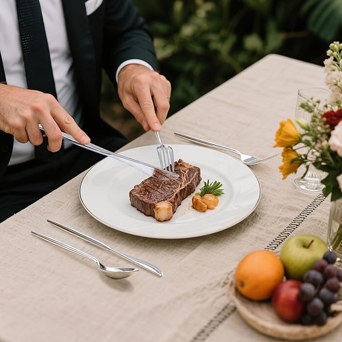 Rubtlamp 90Pcs Silver Plastic Silverware, Silver Plastic Utensils, Plastic Cutlery Include 30 Knives, 30 Forks and 30 Spoons, Silverware Heavy Duty For Party, Wedding