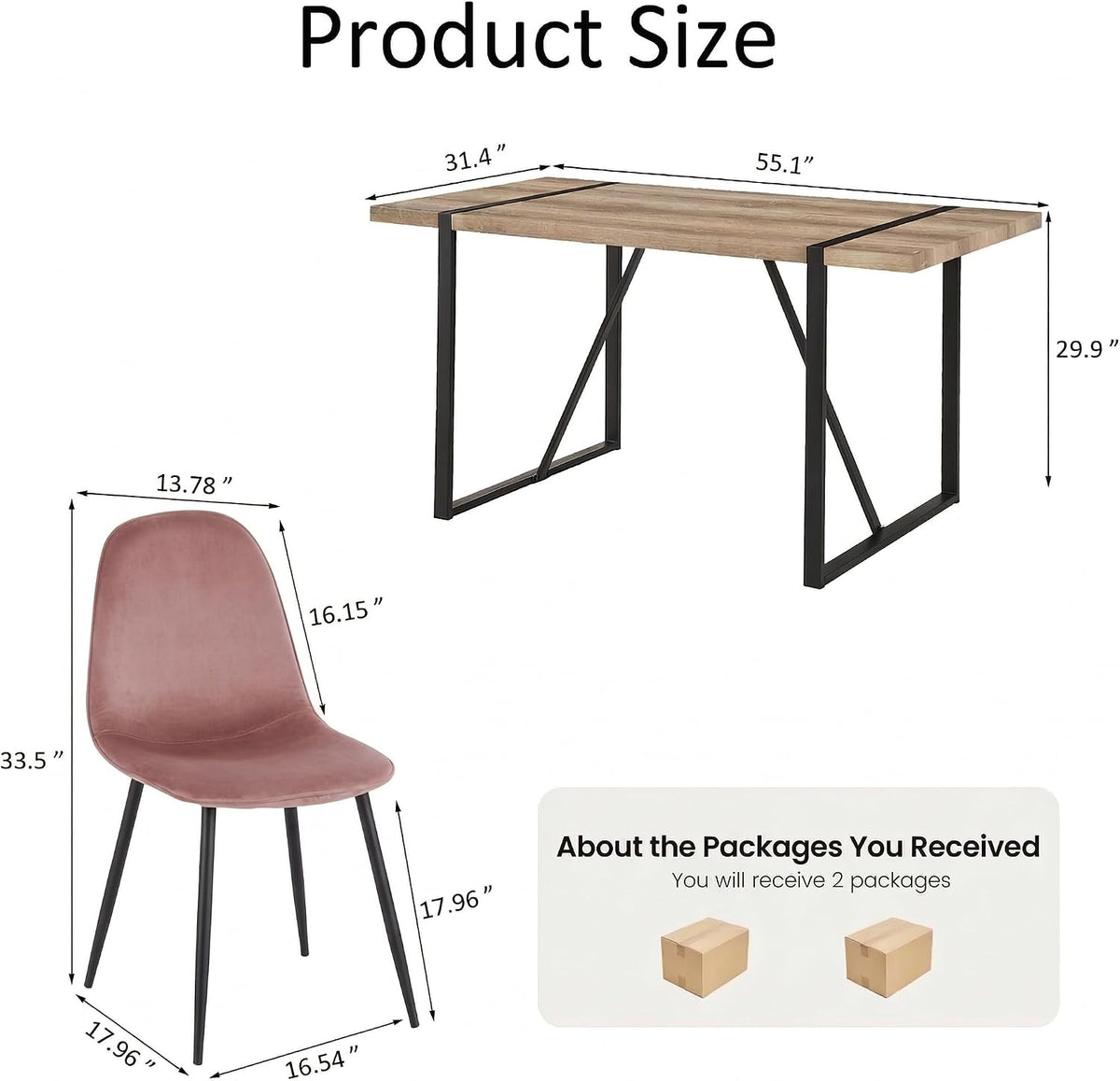 YYQ 55" Dining Table Set for 4, Modern Rectangle Wood Dining Table, Kitchen Table Chairs Set of 4, 5 Pieces Dining Table Set for Kitchen Dining Room