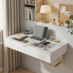 Floating Makeup Vanity Table, 31 inch Wall Mounted Desk for Bedroom, White | Floating Nightstand, Dressing Table with Drawer, Writing Desk, Saves Floor Space and Keeps Items Organized