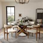 POVISON 51" Modern Round Dining Table, Glass Round Kitchen Table for 4, Tempered Glass Dining Room Table top with Bronze X Carbon Steel Base (Dining Table Only)