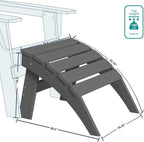 Plawdlik Folding Ottoman for Adirondack Chair–HDPE All-Weather Footrest for Outdoor Use, Garden & Poolside– Anti-Cracking, Fade-Resistant, Easy Assembly–Grey