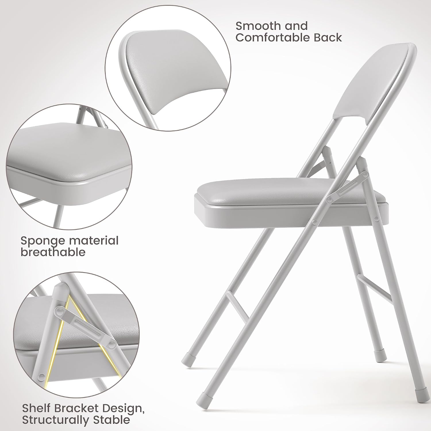 Folding Portable Card Table and Foldable Chair Set of 5, Pu Upholstered Foldable Chairs and Table With Metal Frame, Folding Table and Chair Suitable for Dining Room, Living Room, Office, Camping-Grey